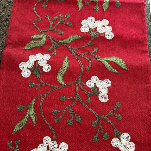 Embroidered Red Table Runner - Picture 2 of 3